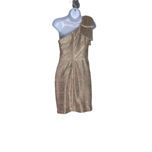Aqua Woman’s One Shoulder Metallic Sheath Dress Mini Shoulder Bow Mauve SZ 4 - Picture 6 of 8